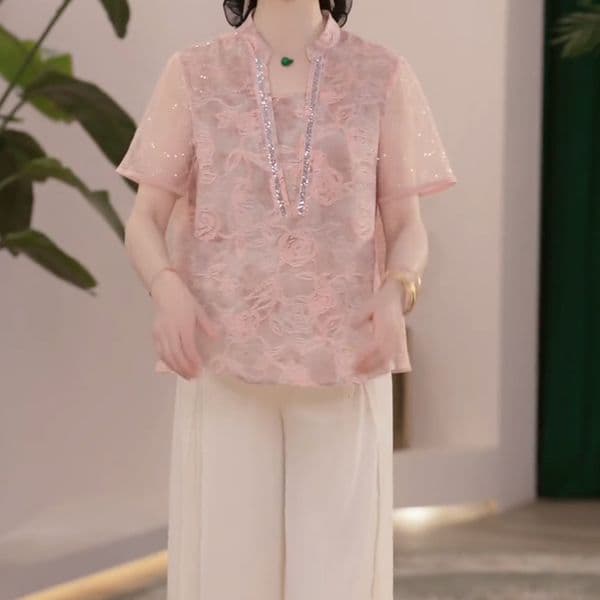 2025 New Thin Designer Shirt Fashionable Mom Outfit Stylish Designer Hoodie Summer Mom Outfit Elegant Shirt Women's Fashionable Age-reducing Top