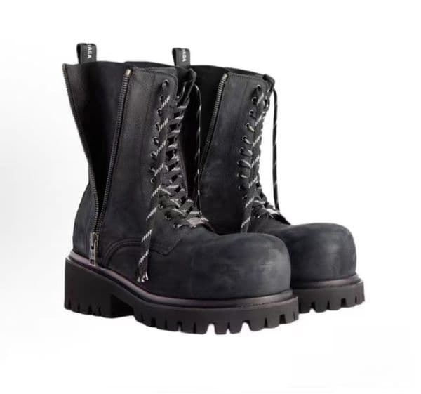 Designer Leather Boots Winter Boots Luxury Medium Boots Platform Punk Style Large Size Big Head Motorcycle Thick Bottom