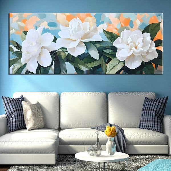 Gardenia Dreamy Modern Floral Canvas Art - Home Decor Wall Art Hand-Painted Oil Painting for Elegant Living Room Pictures