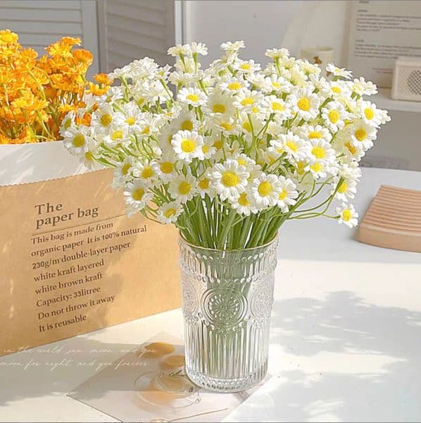 27cm Small Daisy European-style living room dining table flower arrangement decoration, chamomile dried flower bouquet, artificial flowers