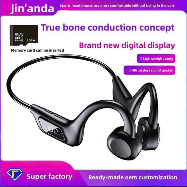 Digital Display Bone Conduction Concept Wireless Bluetooth with Memory Card Back Hanging Running Sports Earphones