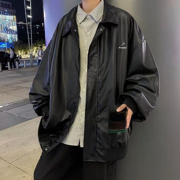 Men's Leather Jacket Autumn Winter American Designer Jacket Style Trendy Brand Street Style Cool Jacket Men Unique Design Niche Street Couple Motorcycle Jacket