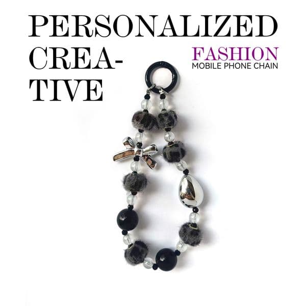 Metal-finish bow with teardrop beads, mixed-style phone strap. Innovative design, prevents loss, and offers easy access.
