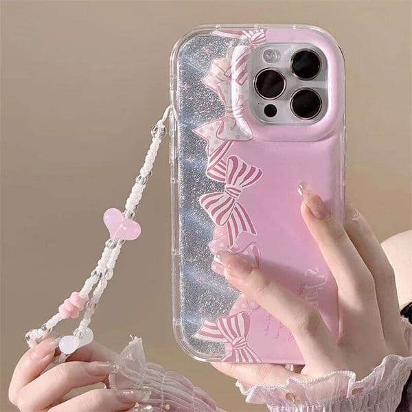 Korean 3D Butterfly Bracelet Chain For 16 Cover iPhone 15 14 13 12 11 Pro Max Funda Aurora Gradient Laser Phone Case