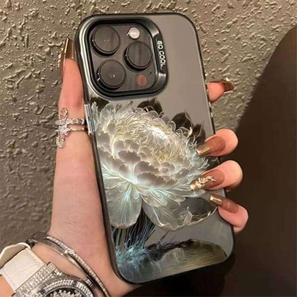 Lotus Flower Anti-drop Armour Case For iPhone 16 Max 15 14 13 12 11 Pro Plus 16Promax Lens Protect Electroplate Cover