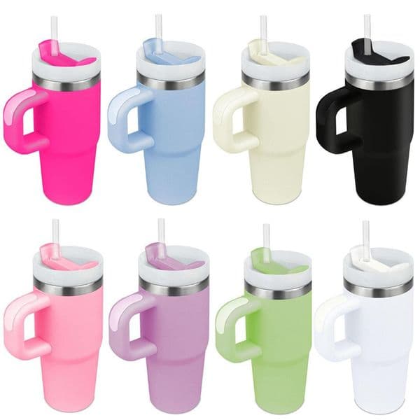 14oz Kids Tumbler With Handle & Straws Powder Coated Double Wall Stainless Steel Vacuum Insulation Coffee Cup Drinking Mugs Travel Water Bottle For Children Camping