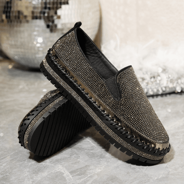 Women's Casual Shoes 2026 New Trend Thick Bottom Breathable Sneakers Fashion Glitter Platform Jeans Women's Shoes Rhinestone Flat Luxury Women's Loafers
