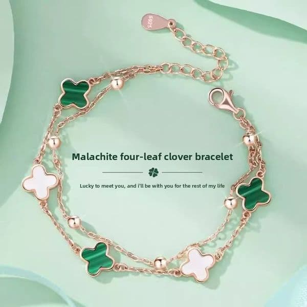 Bracelets Chain Clover Lucky Bracelet for Women, White/Black/Green Flower Four-Leaf Chain Bracelet, Fashionable Jewelry Accessory