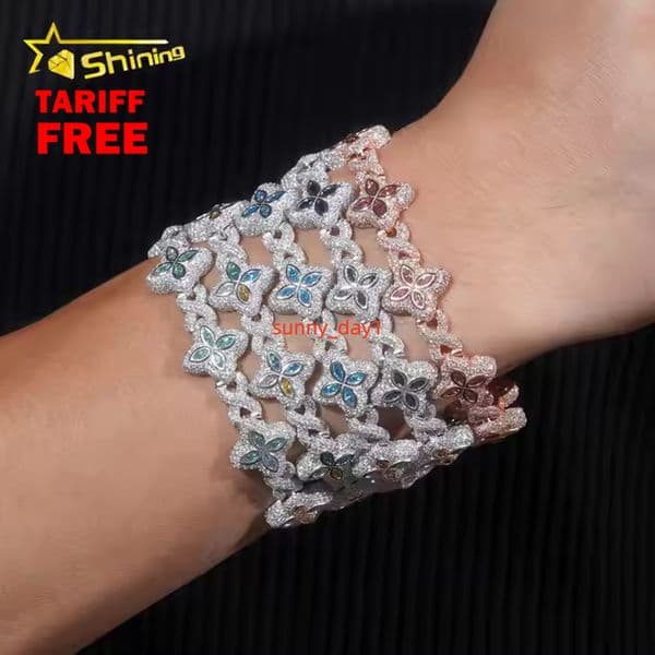 New Design Iced Out Colors Moissanite Cuban Link Chain Sterling Silver 925 Moissanite 15mm Bracelets Hip Hop Mens Jewelry Designer