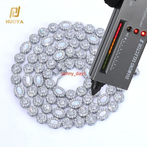 NUOYA 6mm Micro Opal Clear Multi Gemstone Chain 925 Silver Necklace Iced Out VVS Moissanite Jewelry Designer