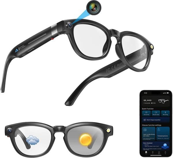 AI Smart Glasses with Chat & GPT 1080P HD Camera Video Recording Glasses with Audio Bluetooth Sunglasses with Camera