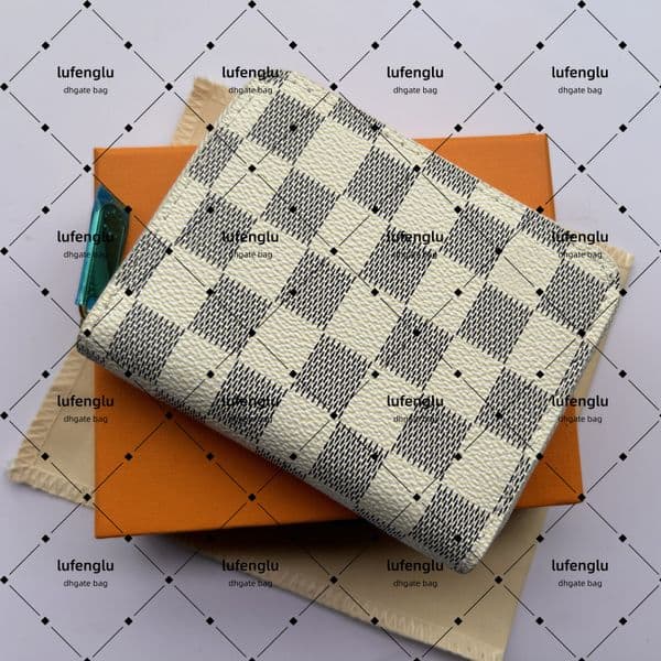 France Designer Women Long Checkbook Wallet Credit Card Photo Holder Wallet Brown Mono Gram White Checkered Canvas Leather purse