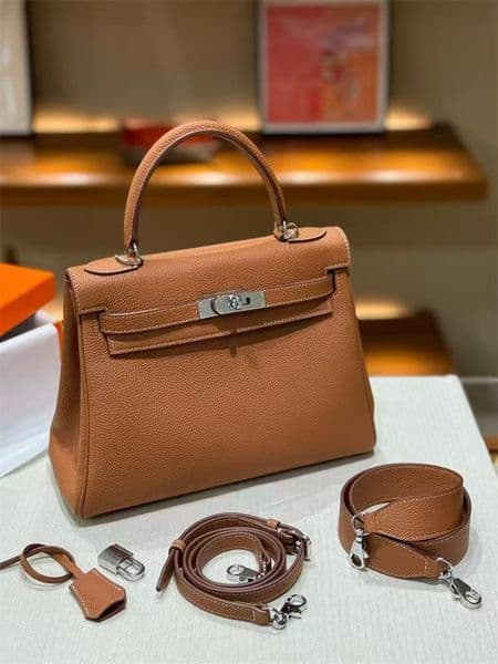 Designer Handbags Cross Patterned Cowhide Leather Handbag for Women Shoulder Bag Golden Metal Orange Closure Tote Purses