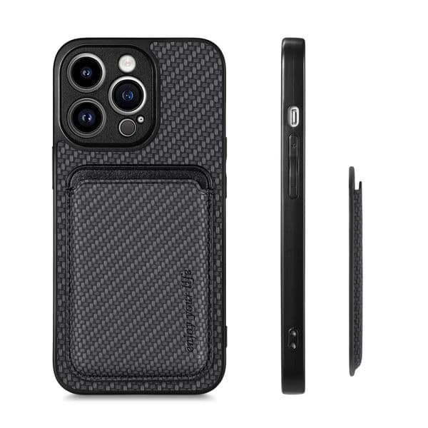 Magsafe Magnetic Card Wallet with Fiber Pattern Back Sticker for Samsung S21 22 23 24 PLUS S25 Ultra A04 05 A14 A24 A55 56 A36