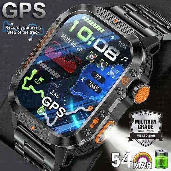 Military Sports Men Built-in GPS 3ATM Waterproof Compass Heart rate Bluetooth Call Smart Watch