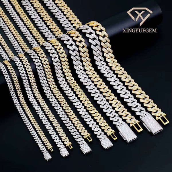 Men's Sterling Sier Hip Hop Jewelry Vvs Iced Necklace 8-20mm Gra Certified Mossanite Moissanite Dia Cuban Link Chain