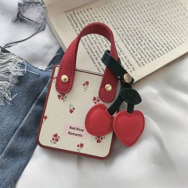 Classic Korean Rose Flower Case with Cherry Pendant Wristband for Samsung Galaxy Flip7 Z Flip6 ZFlip 5 Back Cover