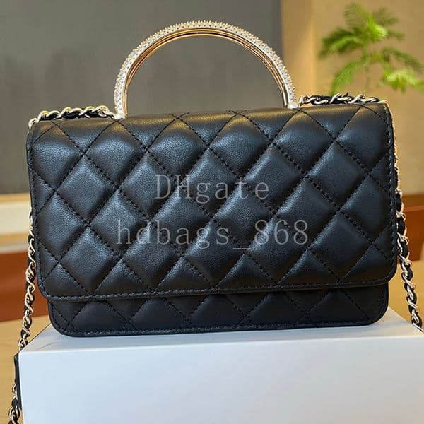 Top Mirror quality Designer Clutch with Diamond handle Luxury Lambskin Crossbody Bag Phone Holder Bag Fashion Shoulder bag Chain bag 19cm With box 24C16R