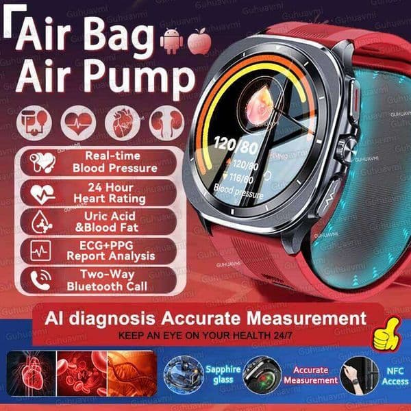 NFC Smart Watch ECG Air Pump Blood Pressure Watches Men 1.43" AMOLED Heart Rate Lipids Uric Acid Health Tracker Smartwatch