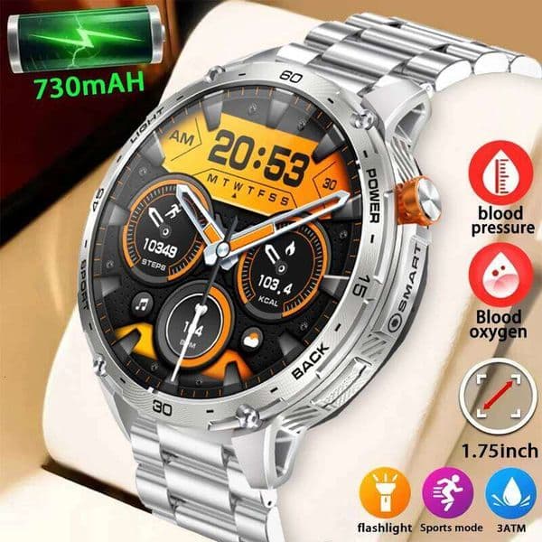 Men's 5.0 Call 1.75-inch AMOLED HD Screen Heart Rate and Blood Pressure Monitoring Multi sport Mode Smart Watch