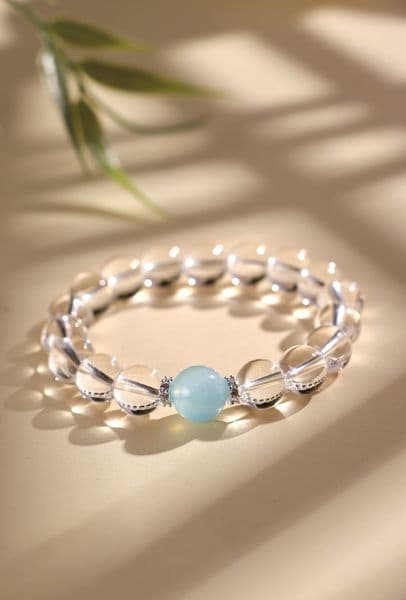 Spiritual bracelet White Crystal Beaded Bracelet for Women (8/10/12mm) - Stylish, Luxe Aquamarine Bracelet Jewelry