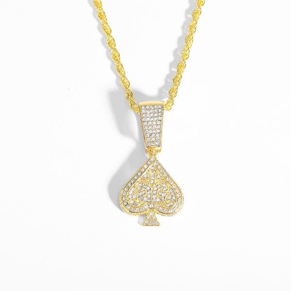 Cuban link chain Hip-Hop Playing Cards Ace of Spades Heart Twist Chain Pendant Necklace POKER Cuban Chain Trendy Necklace gold chain