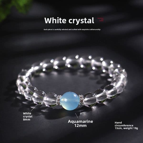 White Crystal Beaded Bracelet for Women (8/10/12mm) - Stylish, Luxe Aquamarine Bracelet Jewelry