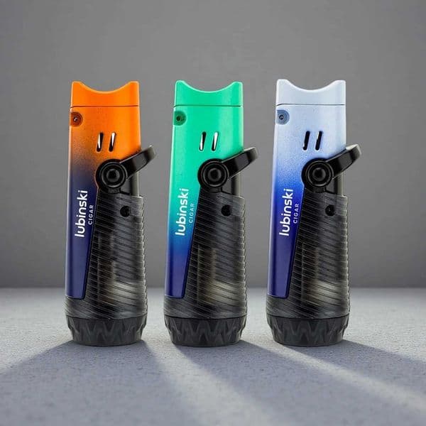 LUBINSKI Windproof Double Straight Blue Flame Cigar Lighter Portable Personalized Creative Butane Gas Mens Gift