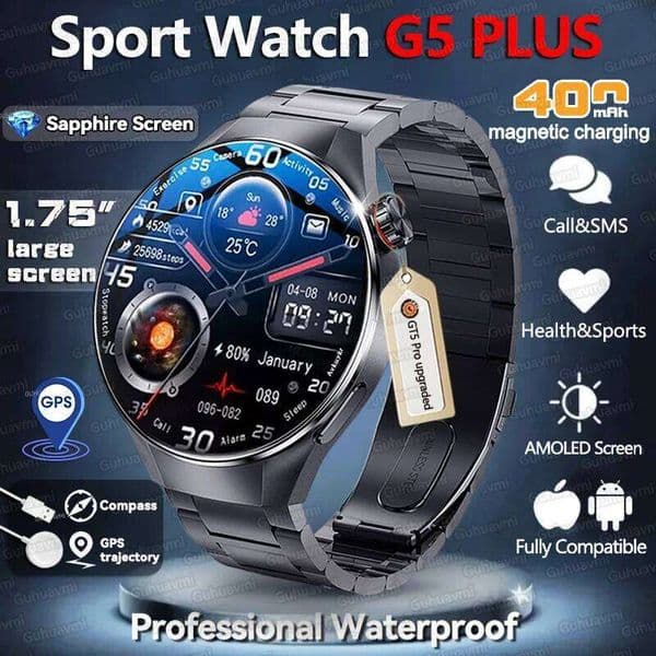 Originl G5 PlUS Smart Watch Men 466*466 HD AMOLED Screen GPS track Heart Rate Bluetooth Call Waterproof SmartWatch
