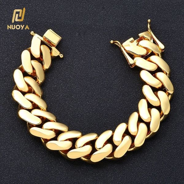 NUOYA Heavy Duty 22mm Cuban Lidynamic Bracelet for Men High Polish 18K Gold Plated Hip Hop Jewelry New Arrival Miami Style Chain