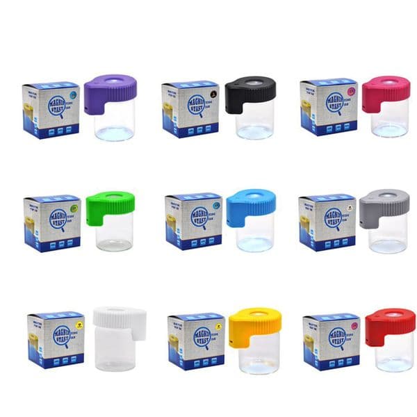 155ml Led Light Glow Glass Jar Dry Herb Tobacco Container Storage Bottle With Magnifier One Hitter Medicine Seal Cigarette Can Pill Case Dab Wax Packaging Bottles