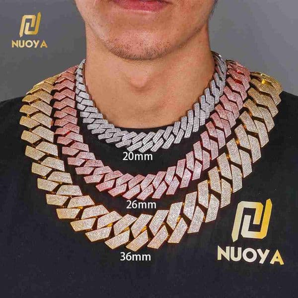 NUOYA 202636mm Iced Out Diamond Chudynamicy Cuban Lidynamic Chain Necklace Gold Plated Hip Hop Jewelry for Men