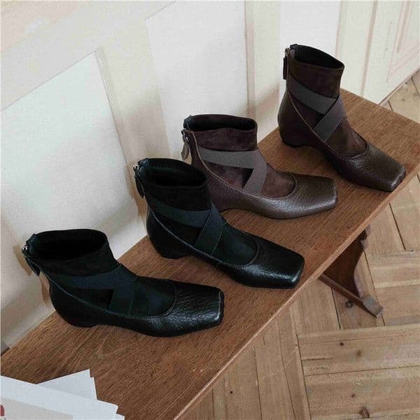 5cm Cross Strap Square Toe Elephant Pattern Ballet Cool Style Designer Fashion Short Boots