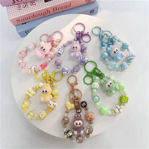 Labubu Keychain Creative Bead Jewelry Resin Cartoon Backpack Pendant Diy Couple Accessories Decoration Holiday Children Gifts 70% off factory sale REZ6
