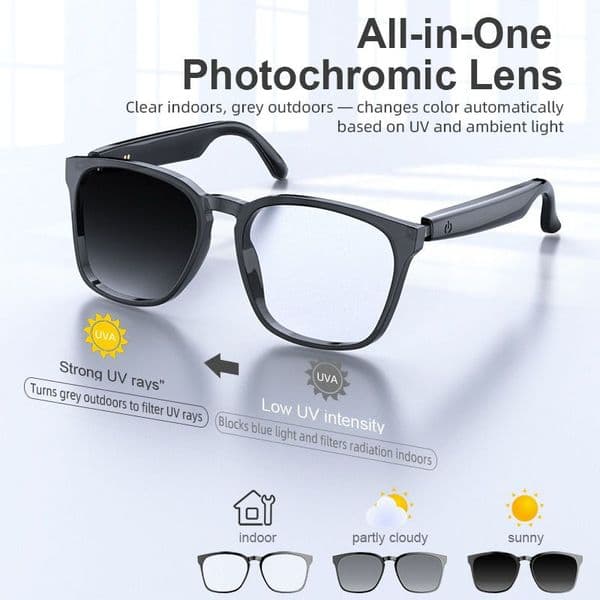 AI Translation Smart Glasses Photochromic Bluetooth Wireless Hands-Free Calling Communication Audio Multifunctional Driving Smart Glasses