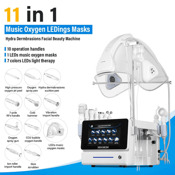 Newest Portable 11in1 Oxygenation O2 Therapy Oxygen Facial Dome Skin Jet Peeling Hydra Beauty Facial Machine