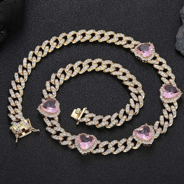 Womens 10mm Pidynamic Heart Moissanite Silver Cuban Chain Bracelet Single Row Prong Lidynamic Gold Plated for Parties Hip Hop Style