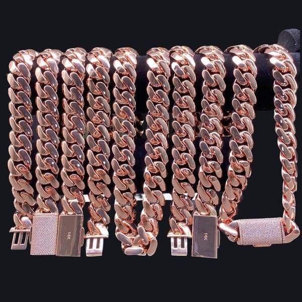 Luxury 14K Rose Gold Cuban Lidynamic Necklace for Men Fashion Hip Hop Jewelry Thick 18mm Gold-Plated Chain with Shiny High Polish Finish