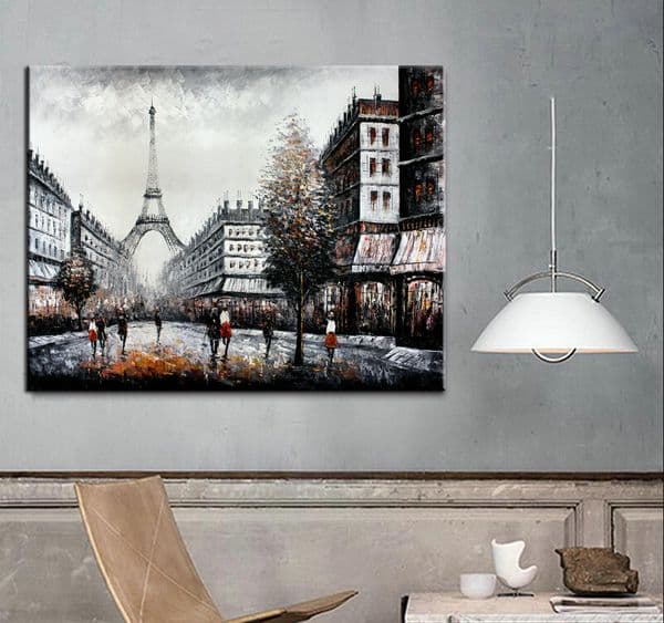 Hand-painted knife Paris Eiffel Tower Urban Street Oil Painting Classical Abstract City Art Reproduction on Canvas Home Decor Wall Art