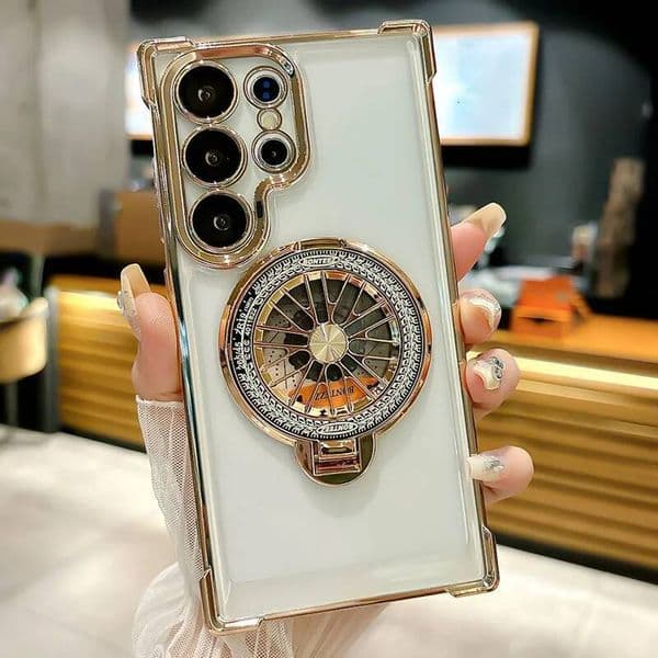 Plating Airbag Shockproof Case Samsung S25 Ultra S24 Plus S23 S22 S21 S20 FE For Magsafe Rotating Gyro Bracket Cover