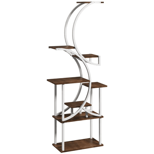Outsunny Plant Stand Indoor 8 Tier 62" S-Shaped Plant Shelf Corner Plant Rack for Multiple Plants Carbonised Finish