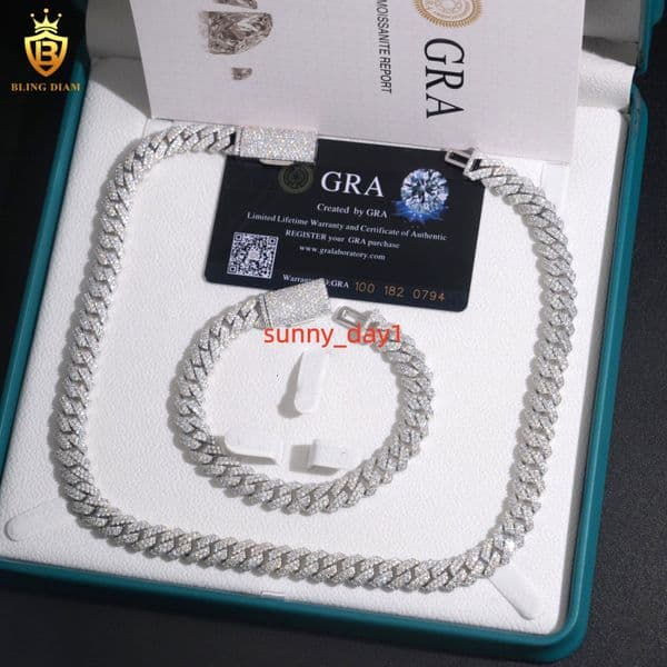 Hot Sale VVS Moissanite Iced Out Jewelry 925 Silver Cuban Link Chain Necklace Bracelet Men Pass Diamond Tester Hip Hop with GRA Designer