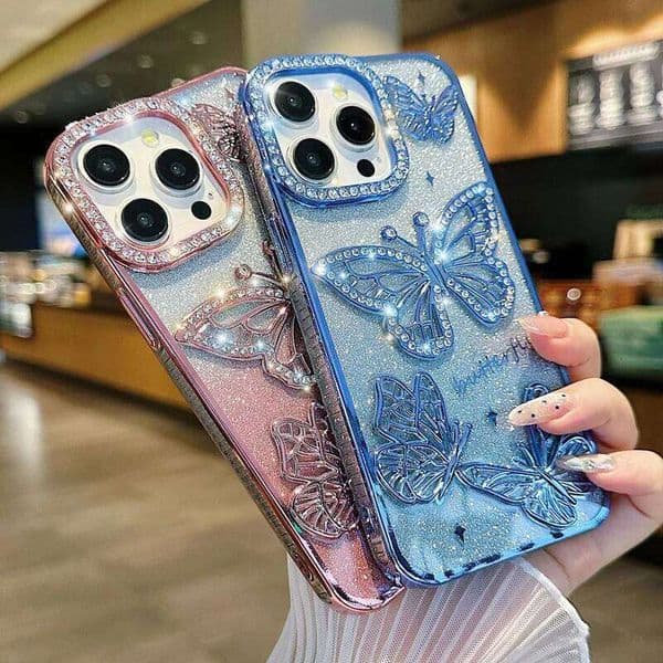 Glitter Butterfly Phone Cases For Iphone 17 16 Pro Max 15 14 13 12 11 Rhinestone Back Cover iphone 17 pro max case phone case