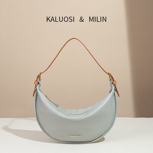 Korean Simple Underarm for Women, Color-Block Soft Leather Dumpling Crescent New Moon Bag, Single Shoulder Crossbody Half-Moon Bag