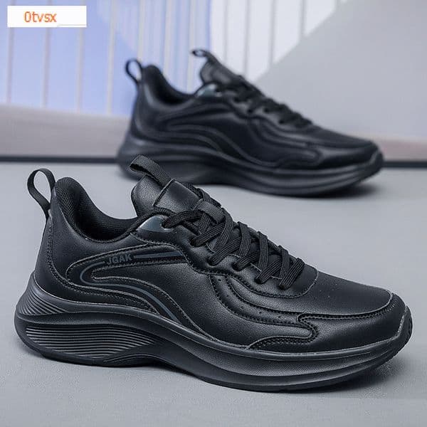 Oversized leather sports shoes for men black waterproof fashion lightweight casual shoes designer shoes widened and thickened men s shoes