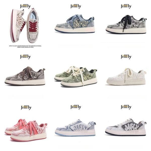 Jifffly Designer Luxury Breathable Women's Denim Letter Casual Sports Shoes New Versatile Fashion Couple Board Shoes Anti Slip Wear-resistant Student White Shoes