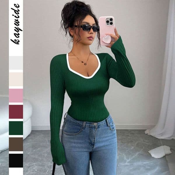 2025 Autumn and Winter Women's Clothing: Casual Style Long Sleeve Slim T-shirt & Daily Wardrobe Staple