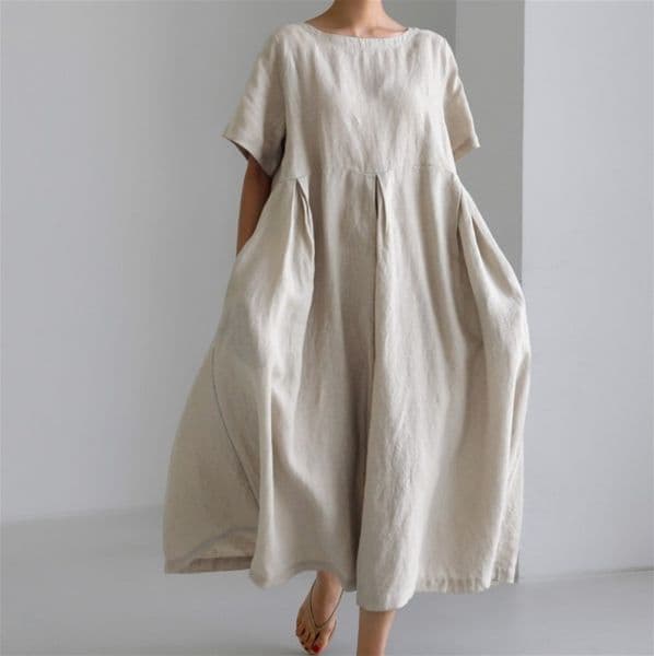 634 Large Size Loose Cotton and Linen Dress Pullover Round Neck Knee-Length Skirt Temperament College Style Mori Girl Series Bottom