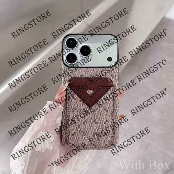 Designer iPhone Case 17 16 Pro Max Luxury Leather Card Holder 19 18 17pro 17promax 16promax 15promax 16pro 15pro 14pro 13pro 12pro 15 14 13 12 Plus Air with Box DM630