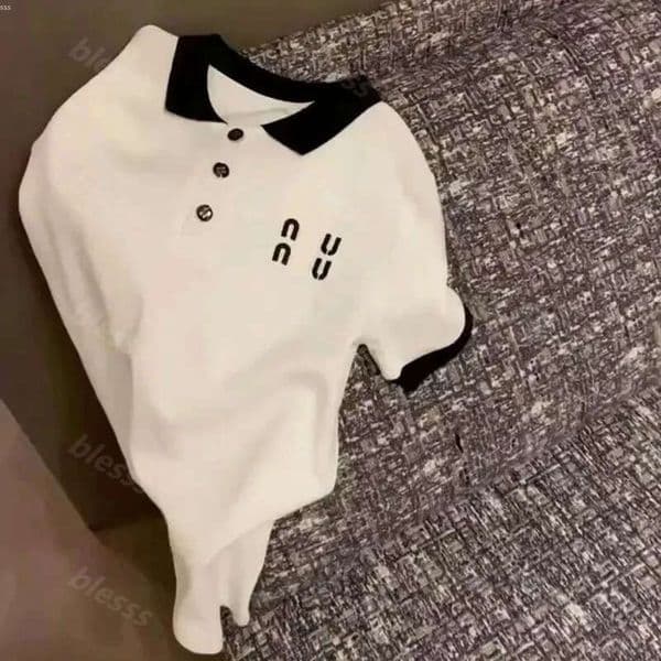 Polo Collar Short Sleeve T-shirt Female Designer Tees Top Clothing Black White Color Matching T Shirt For Woman DPD2503143